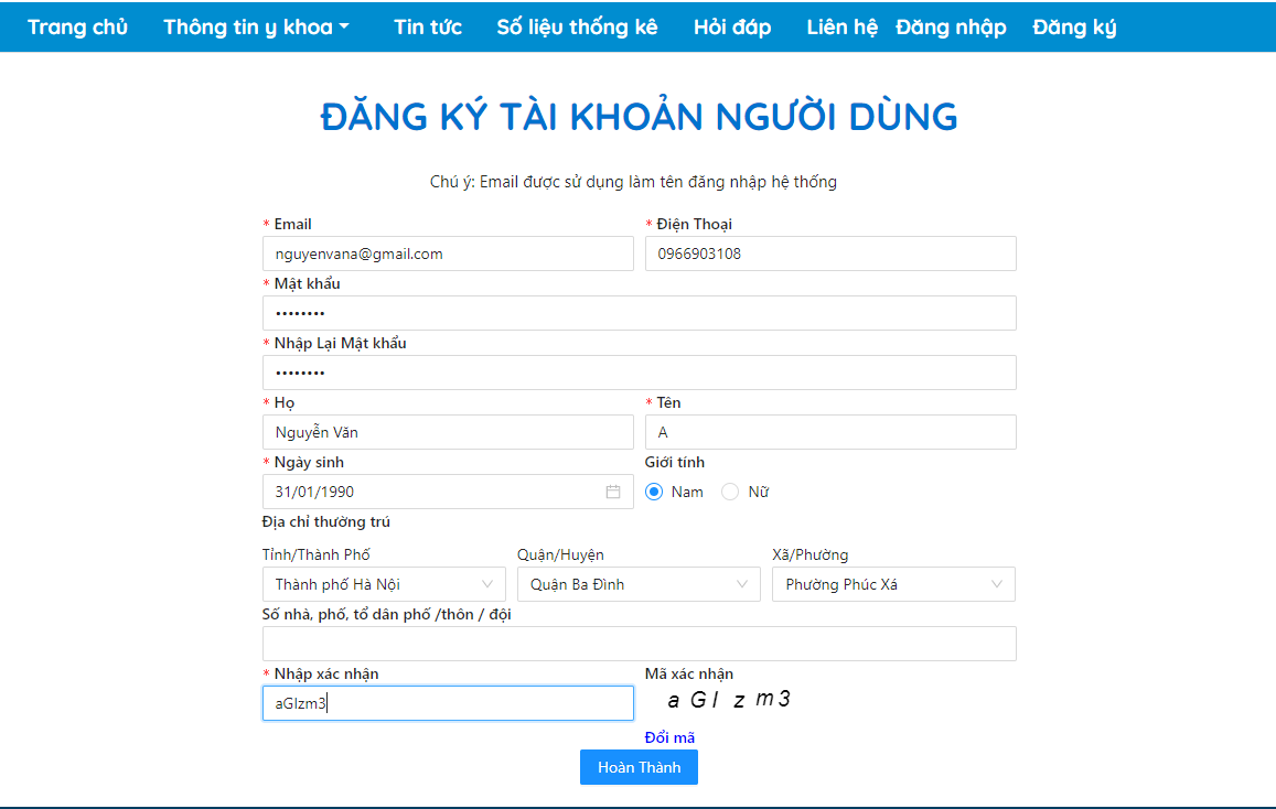 Bước 2: Điền thông tin đăng ký